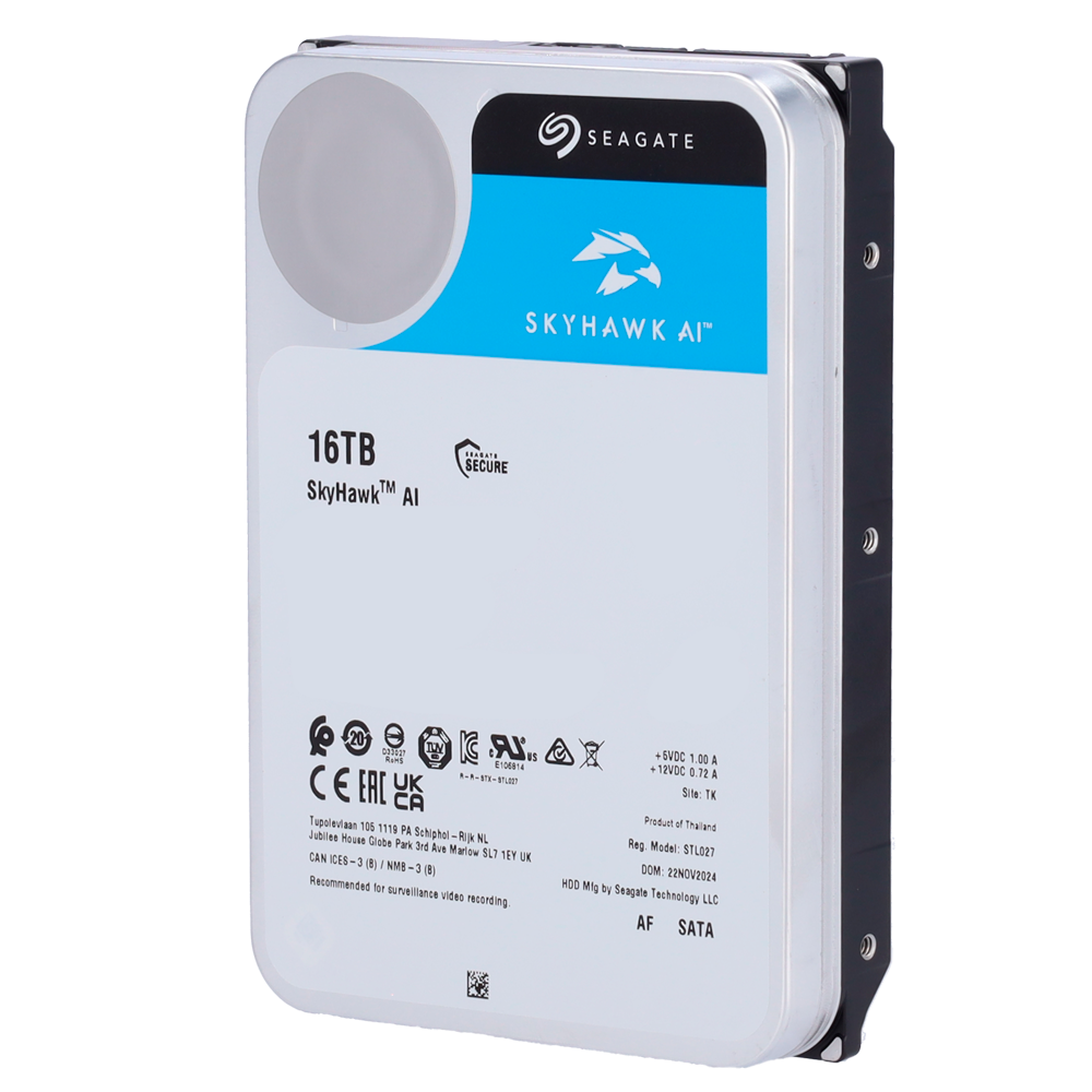 (HD16TB-S-AI) Disque dur Seagate Skyhawk AI - Capacité 16 TB - Interface SATA 6 GB/s - Jusqu'à 32 transmissions d'intelligence artificielle - Modèle ST16000VE002 - Spécialement pour enregistreur vidéo sur réseau (NVR)