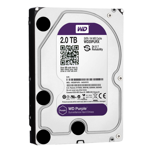 (HD2TB) Disque dur - Capacité 2 TB - Interface SATA 6 GB/s - Modèle WD20PURX - Spécial pour les enregistreurs vidéo - Individuel ou installé dans DVR