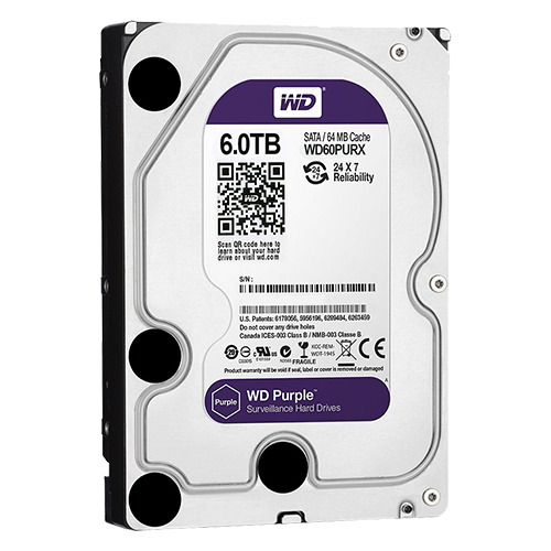 (HD6TB) Disque dur Western Digital - Capacité 6 TB - Interface SATA 6 GB/s - Modèle WD60PURX - Spécial pour les enregistreurs vidéo - Individuel ou installé dans DVR