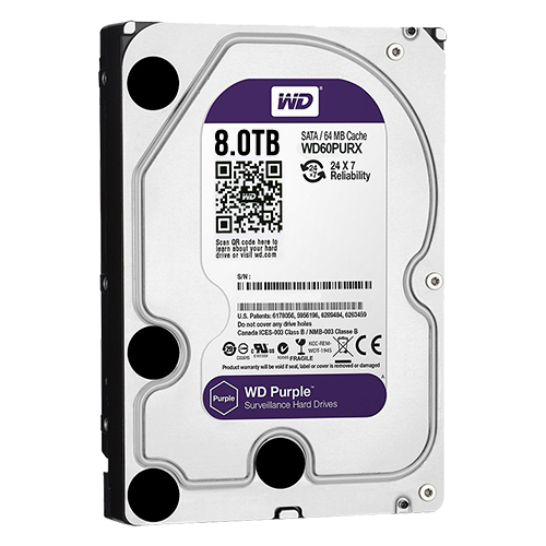 [HD8TB] (HD8TB) Disque dur Western Digital - Capacité 8 TB - Interface SATA 6 GB/s - Modèle WD85PURU - Spécial pour les enregistreurs vidéo - Individuel ou installé dans DVR