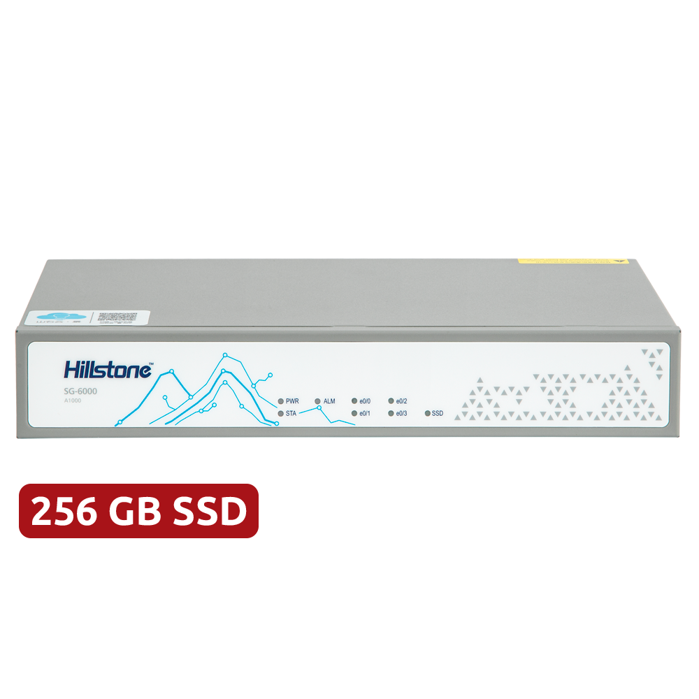 (HILL-SG-6000-A1000-S-IN12) Hillstone Networks NGFW - Hardware + 1 año de servicio básico - 4Gbps FW/1.5Gbps NGFW throughput - 450k sesiones concurrentes - 4 puertos 10/100/1000BASE-T - Sobremesa
