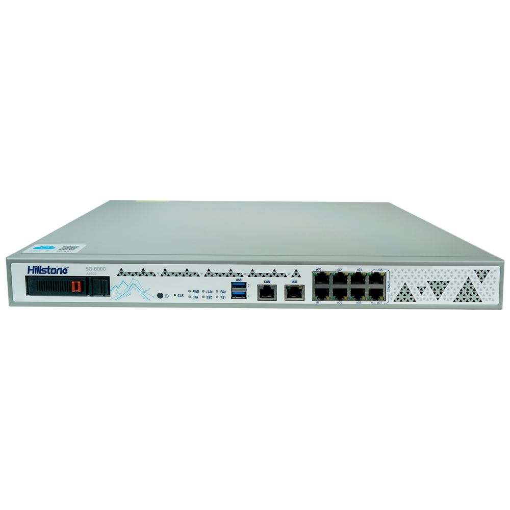 (HILL-SG-6000-A2600-AD-IN12) Hillstone Networks NGFW - Hardware + 1 año de servicio básico - 5Gbps FW/3Gbps NGFW throughput - 1.85M sesiones concurrentes - 8 puertos 10/100/1000BASE-T (1 Bypass pair) - Enrackable