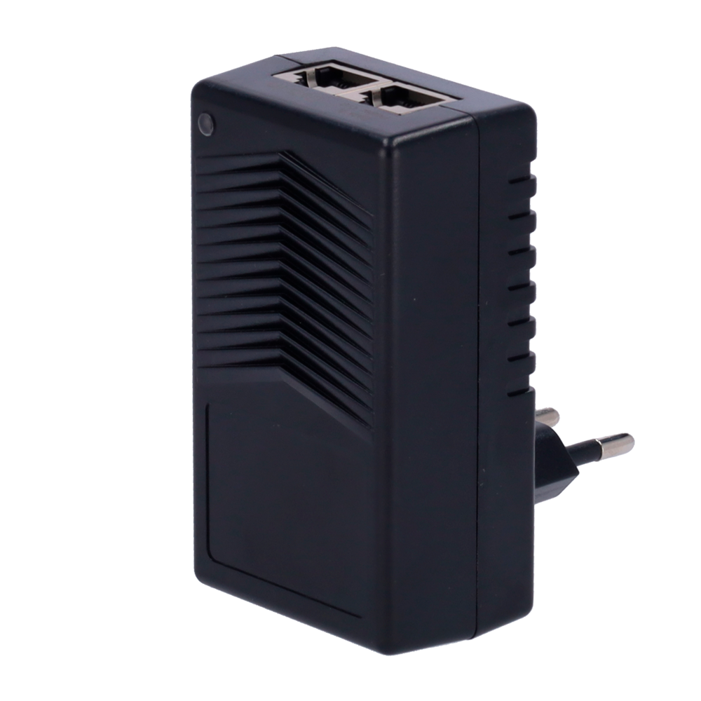 [INJ-POE-15W-P] (INJ-POE-15W-P) Injecteur PoE passif mural - Entrée/Sortie RJ45 10/100 Mbps - Puissance 15 W - Distance maximale 100 m - Vitesse 100M - Stabilisé et protégé