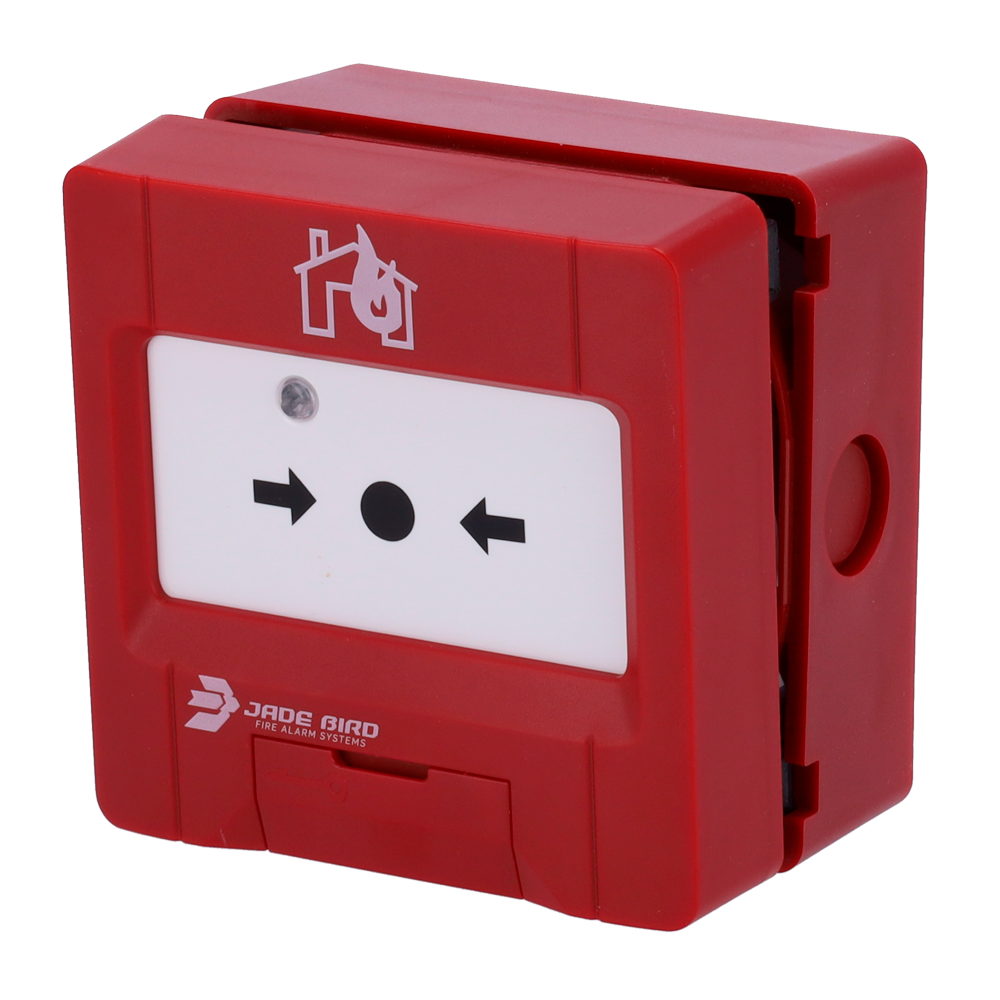 (JBE-2101) Bouton poussoir conventionnel Jade Bird - Réarmable - Témoin lumineux et visuel d'activation - Contact sec auxiliaire - Résistance d'alarme sélectionnable 680/470 Ω  - Certifié EN 54-11