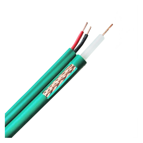 (KX6P-300) Câble coaxial KX6 - Vidéo et Alimentation - Bobine de 300 mètres - Gaine de couleur verte - Câbles parallèles séparés - Faibles pertes