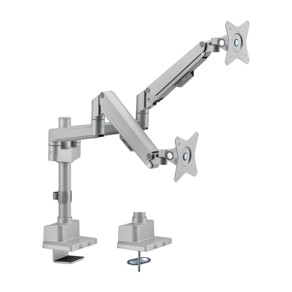 (LDT62-C024P-GREY) Soporte para doble monitor - Instalación en mesa - Carga máxima 9 Kg/brazo - Inclinación -45º +45º - VESA 75x75mm - VESA 100x100mm