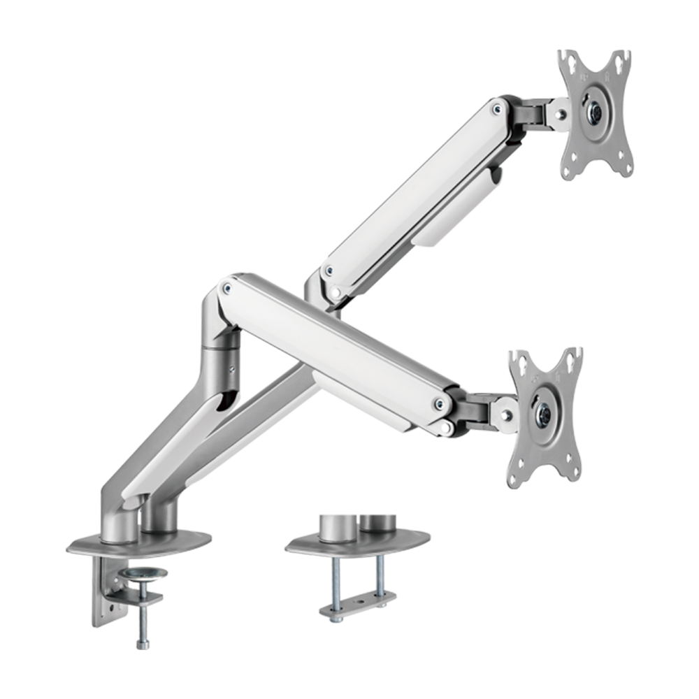 (LDT63-C024-SILVER) Soporte para doble monitor - Instalación en mesa - Carga máxima 9 Kg/brazo - Inclinación -55º +55º - VESA 75x75mm - VESA 100x100mm