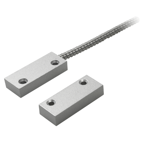 (MC-SMMC-A1) Contact magnétique - Apte pour une installation sur métal - Technologie Reed Haute performance - Système de connexion de 2  fil protégés par maille métallique - Résistance aux chocs mécaniques et électriques