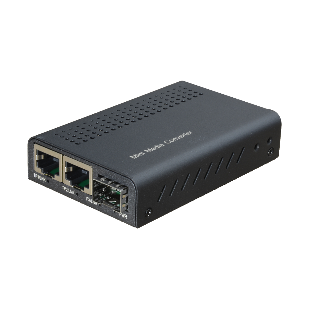(MC2GE-SFP) Convertisseur de médias - 2x Ethernet RJ45 - 1x SFP - Gigabit - 10/100/1000 Base-TX - Taille réduite