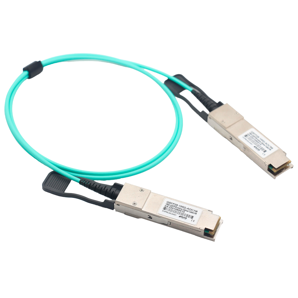 (QSFP28-100G-AOC-3M) Câble de connexion directe QSFP28 - Vitesse 100Gbps - Modules QSFP28 aux deux extrémités - Idéal pour empilage de switches - 3 Mètres de longueur - Câble optique