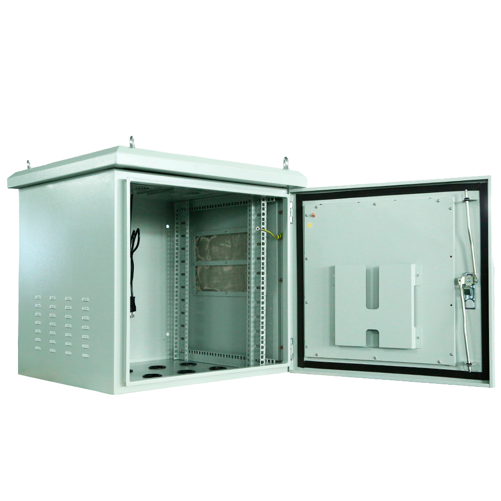 (RACK-12U-OUTDOOR) Armoire rack pour mur - Jusqu'à 12U rack de 19" - Jusqu'à 100 Kg de charge - Avec grilles de ventilation et entrées pour câbles - Degré de protection IP65 - 8 Entrées pour le câblage / 2 ventilateurs