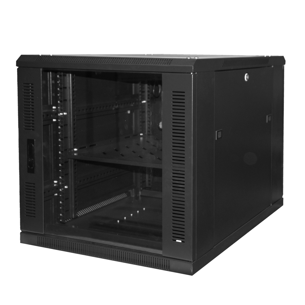 (RACK-12UN-8D) Armoire rack pour sol - Jusqu'à 12U rack de 19"(600*800) - Jusqu'à 800 Kg de charge - avec ventilation et passage de câble - 4 ventilateurs, 1 plateaux et bloc multiprises de courant 6 - Fourni démonté