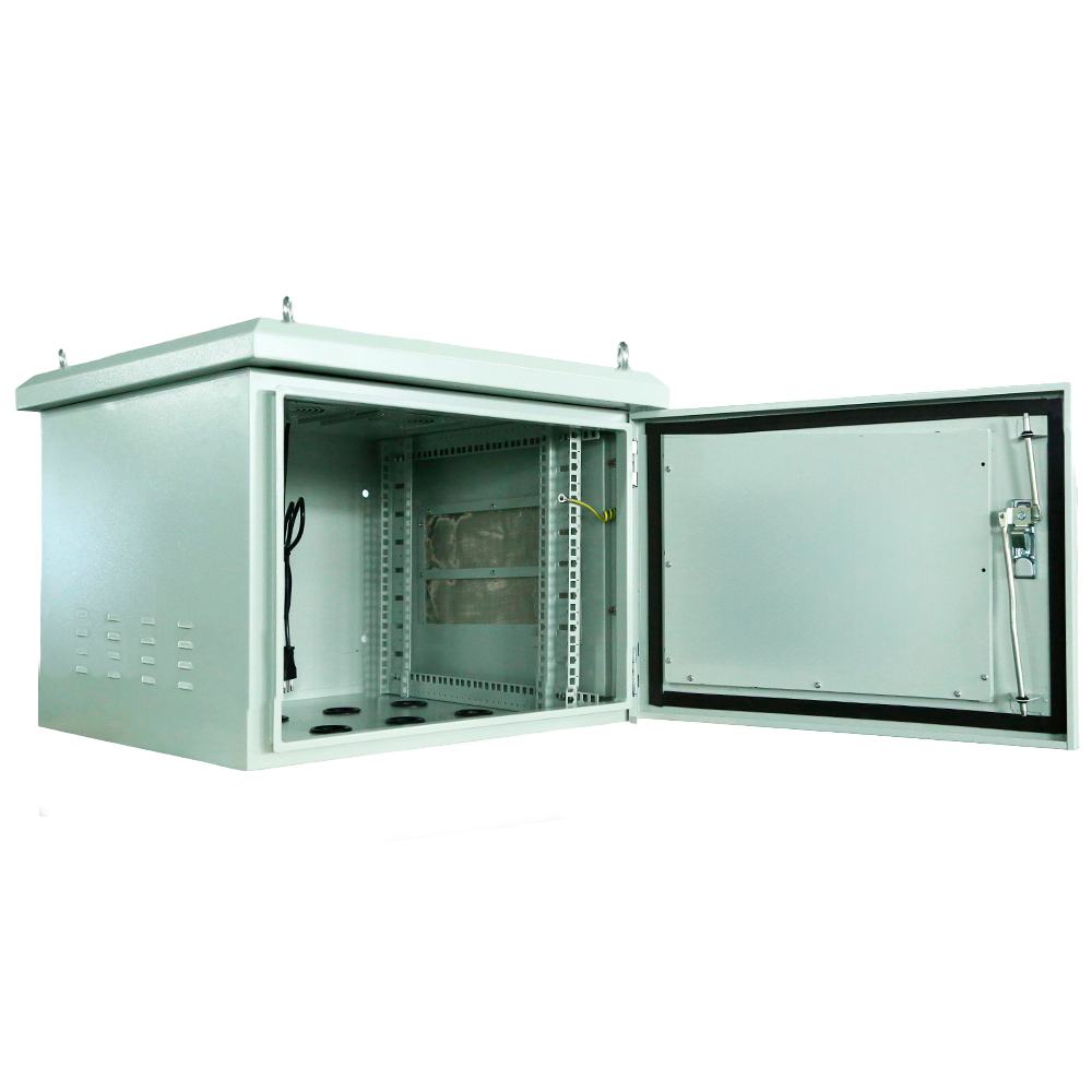 (RACK-6U-OUTDOOR) Armoire rack pour mur - Jusqu'à 6U rack de 19" - Jusqu'à 100 Kg de charge - Avec grilles de ventilation et entrées pour câbles - Degré de protection IP65 - 8 Entrées pour le câblage / 2 ventilateurs