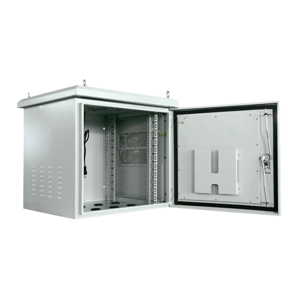 [RACK-9U-OUTDOOR] (RACK-9U-OUTDOOR) Armoire rack pour mur - Jusqu'à 9U rack de 19" - Jusqu'à 100 Kg de charge - Avec grilles de ventilation et entrées pour câbles - Degré de protection IP65 - 8 Entrées pour le câblage / 2 ventilateurs