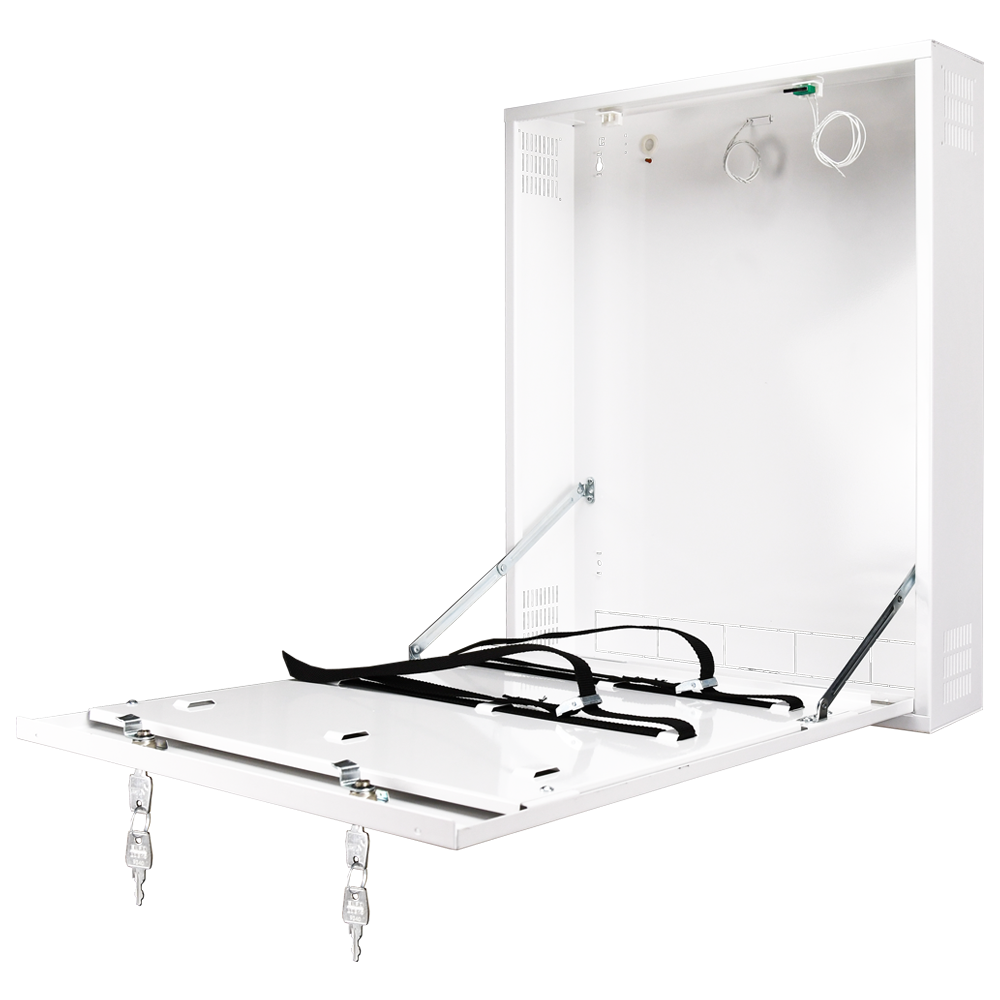 [RACK-DVRBOX-MVERTICAL] (RACK-DVRBOX-MVERTICAL) Armoire de sécurité - Spécialement conçu pour installation murale - Format vertical - 2 clés et serrures  - Entrées pour câblage - IP 20