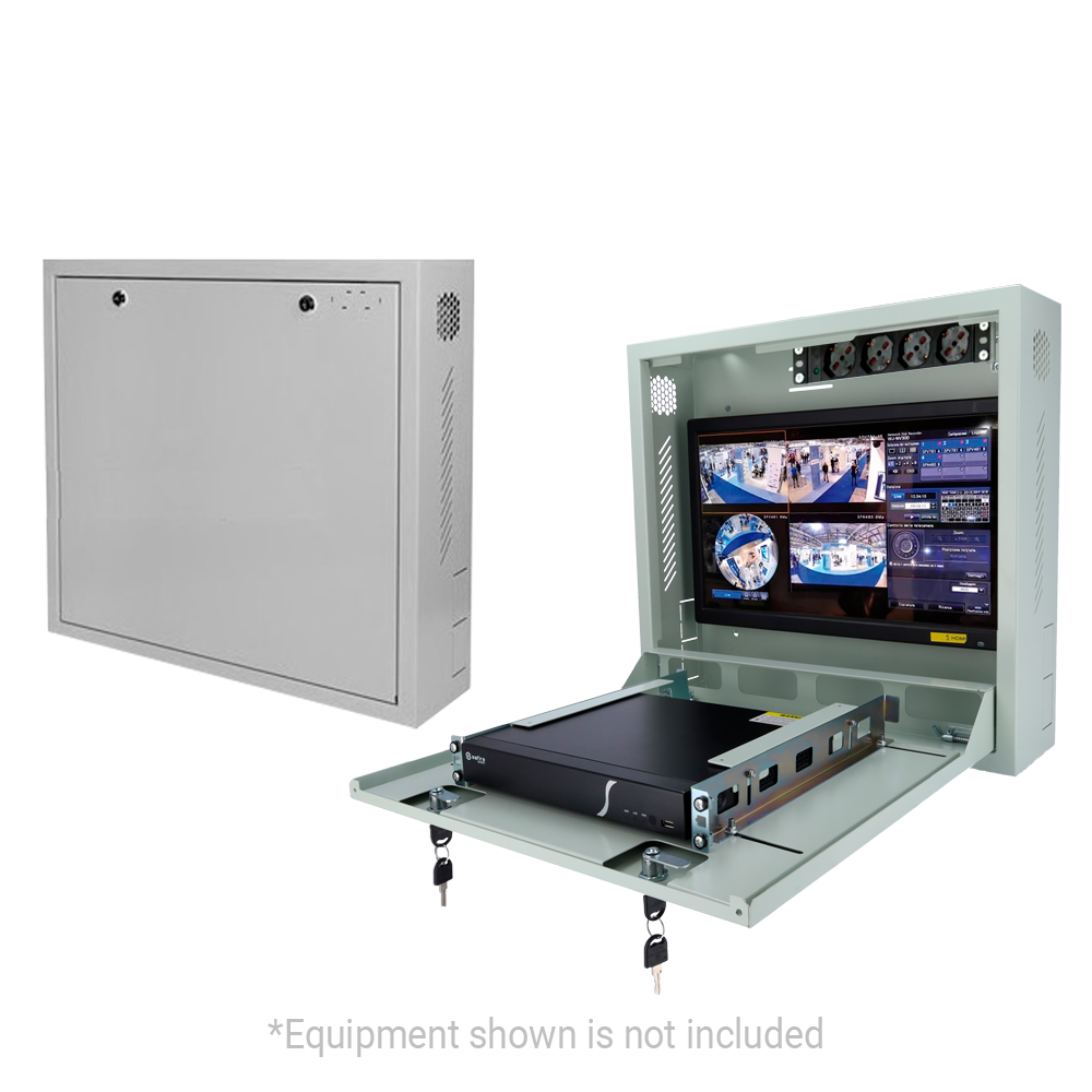 [RACK-WALL] (RACK-WALL) Armoire de sécurité - Spécialement conçu pour installation murale - Format vertical - 2 clés et serrures - Entrées latérales pour le câblage - Trous VESA pour écran