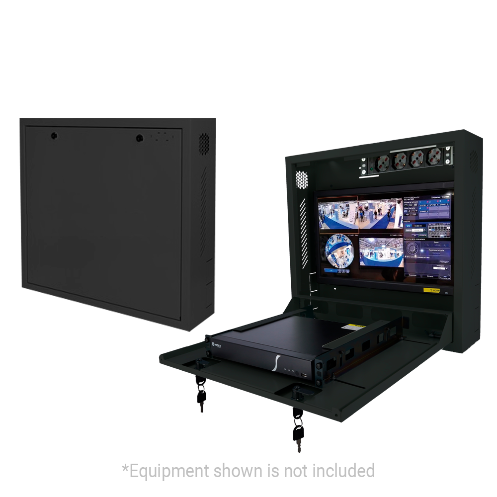 (RACK-WALL-B) Armoire de sécurité - Spécialement conçu pour installation murale - Format vertical - 2 clés et serrures - Entrées latérales pour le câblage - Trous VESA pour écran