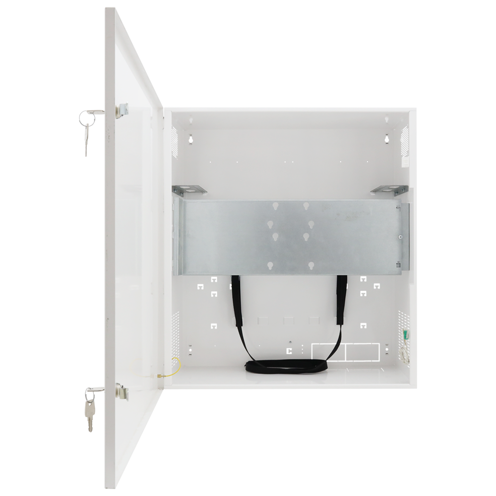 [RACK-WALL-PRO] (RACK-WALL-PRO) Armoire de sécurité - Spécialement conçu pour installation murale - Format vertical - 2 clés et serrures  - Entrées pour câblage - Pour le moniteur, les switchs POE, l'enregistreur et le rack 19´