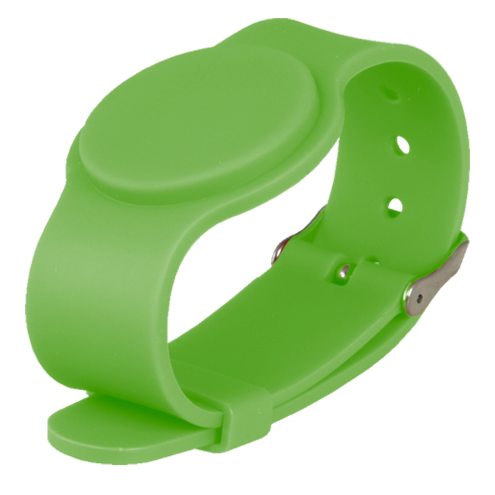 (RFID-BAND-ADJ-G) Bracelet de proximité - ID par radiofrequence - MS passif  |  vert - Basse fréquence 125 kHz - Bracelet réglable - Sécurité maximale