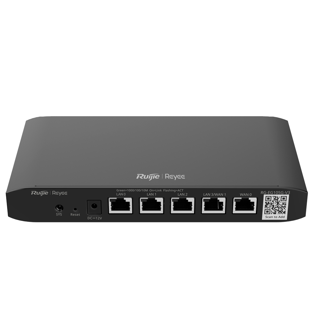[RG-EG105G-V3] (RG-EG105G-V3) Reyee Router Controleur Cloud - 5 Ports RJ45 10/100 /1000 Mbps - Prend en charge jusqu'à 2 WAN pour basculement ou équilibrage - Jusqu'à 600 Mbps de bande passante - Serveur VPN IPSec, L2TP, PPTP, OpenVPN