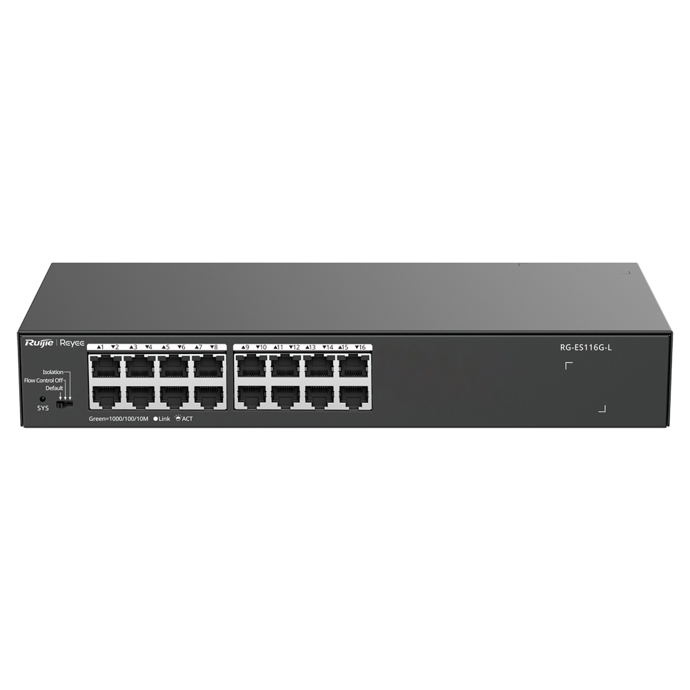 [RG-ES116G-L] (RG-ES116G-L) Reyee Switch de bureau - Boîtier métallique - Enrackable - 16 ports RJ45 - Vitesse 10/100/1000 Mbps - Plug and Play - Technologie d'économie d'énergie